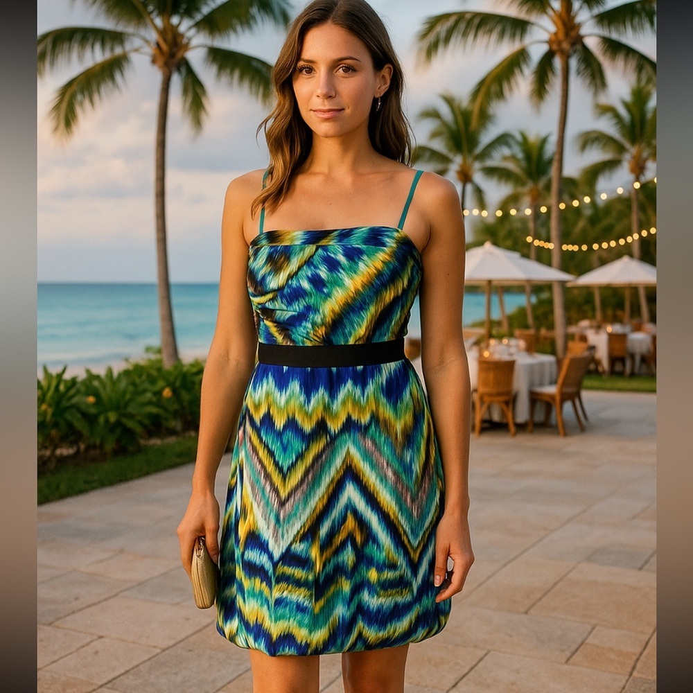 Max & Cleo Women’s 10 Strapless Multicolor Chevron Cocktail Party Dress